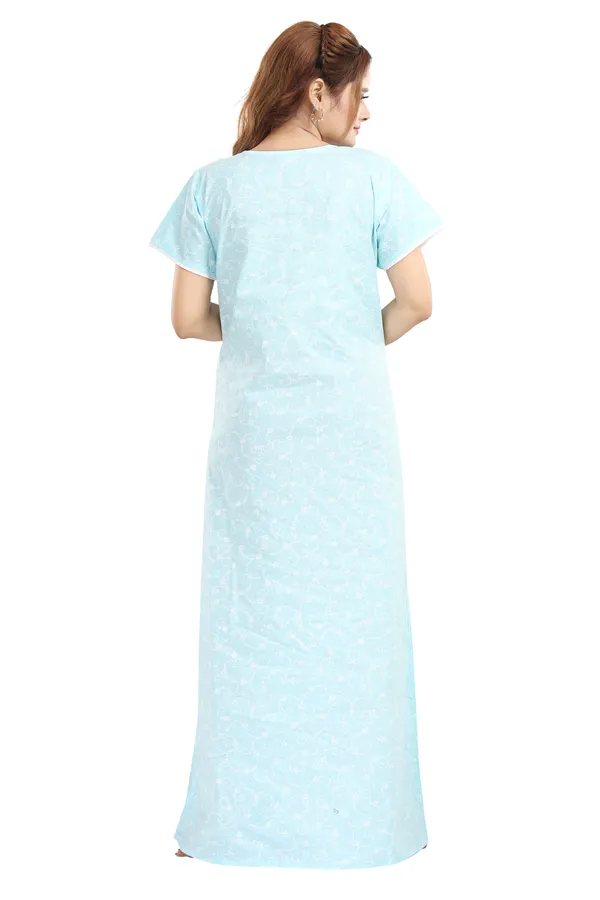 Sky_Blue_Floral_Pure_Cotton_Night_Dress_For_Ladies
