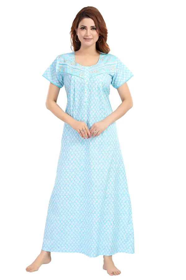 Sky_blue_Cambric_Cotton_Nighty_for_Women