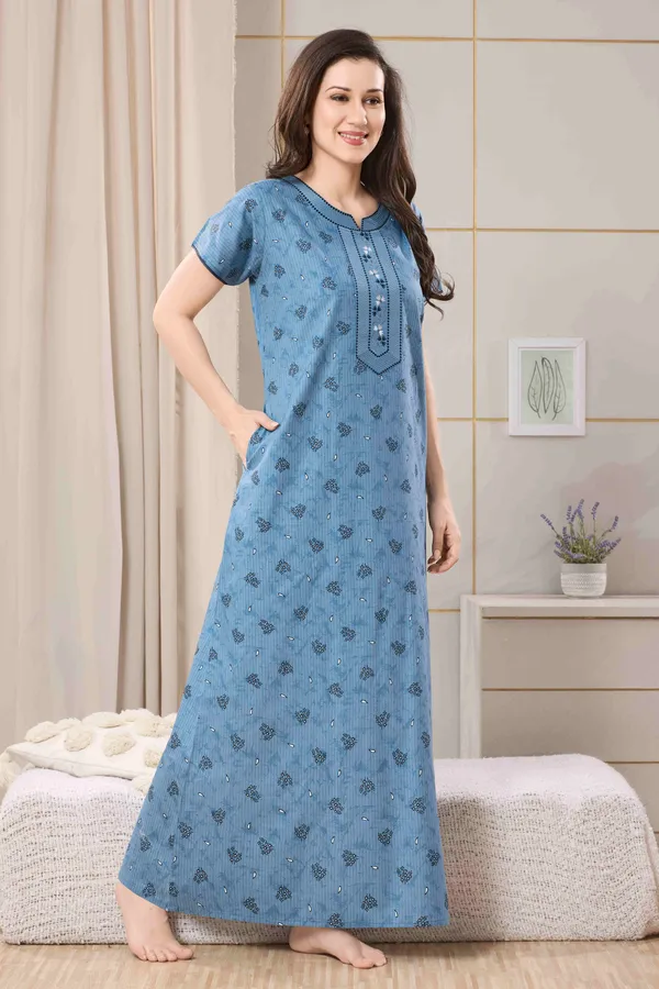 Teal_Blue_pure_Cotton__Nighty_for_Women