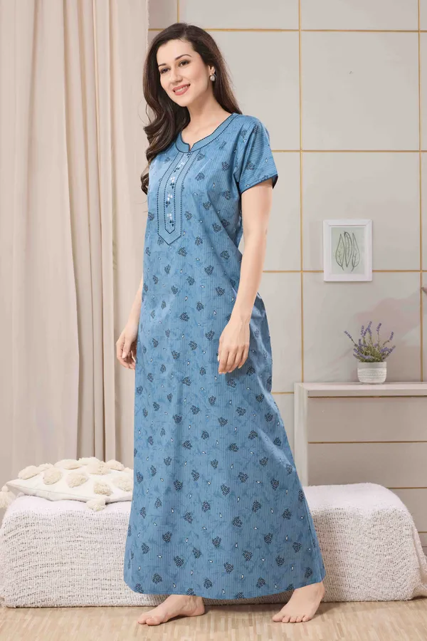 Teal_Blue_pure_Cotton__Nighty_for_Women