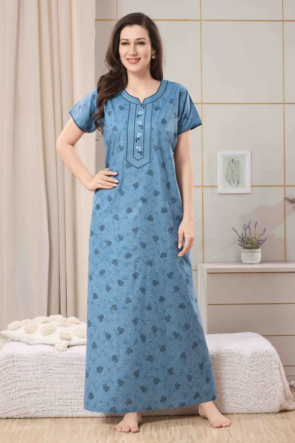 Teal_Blue_pure_Cotton__Nighty_for_Women