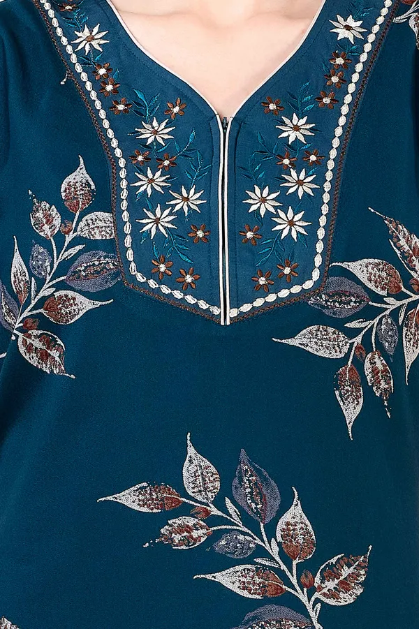Teal_blue_floral_embroidered__A-line_Alpine__Nighty_for_Women