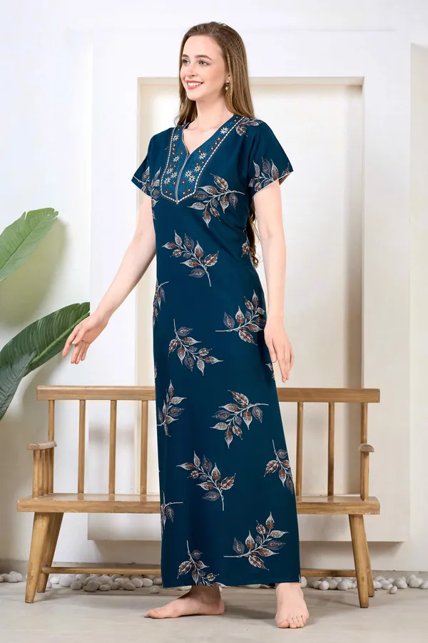 Teal_blue_floral_embroidered__A-line_Alpine__Nighty_for_Women