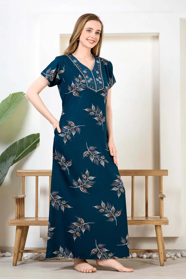 Teal_blue_floral_embroidered__A-line_Alpine__Nighty_for_Women