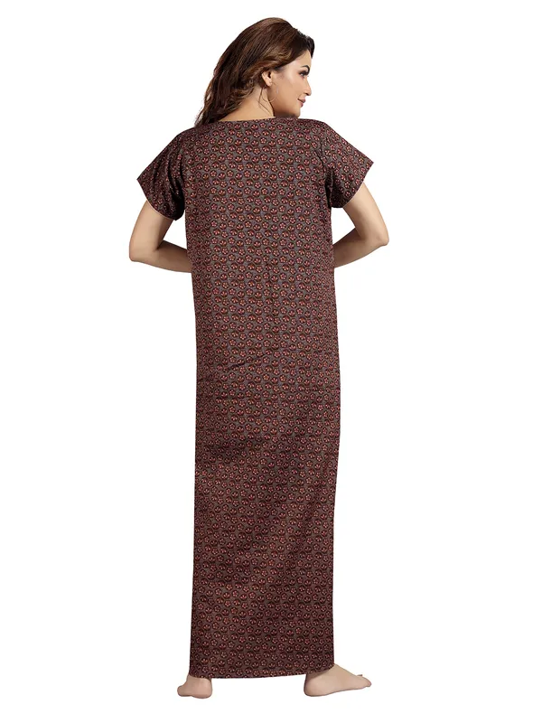 Brown_Floral_Cotton_blend_Night_Dress_For_Ladies
