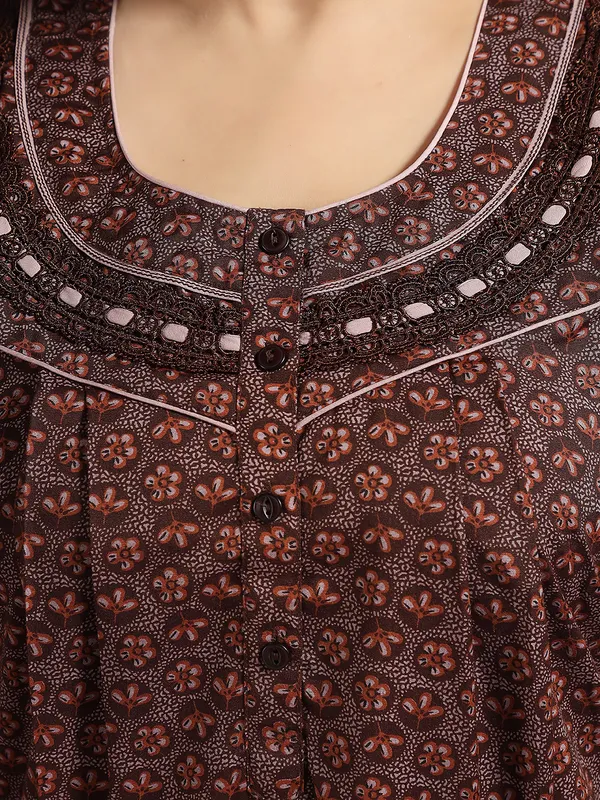 Brown_Floral_Cotton_blend_Night_Dress_For_Ladies