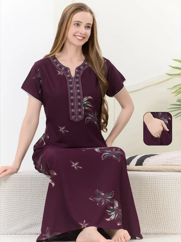 Wine_floral_embroidered__A-line_Alpine__Nighty_for_Women