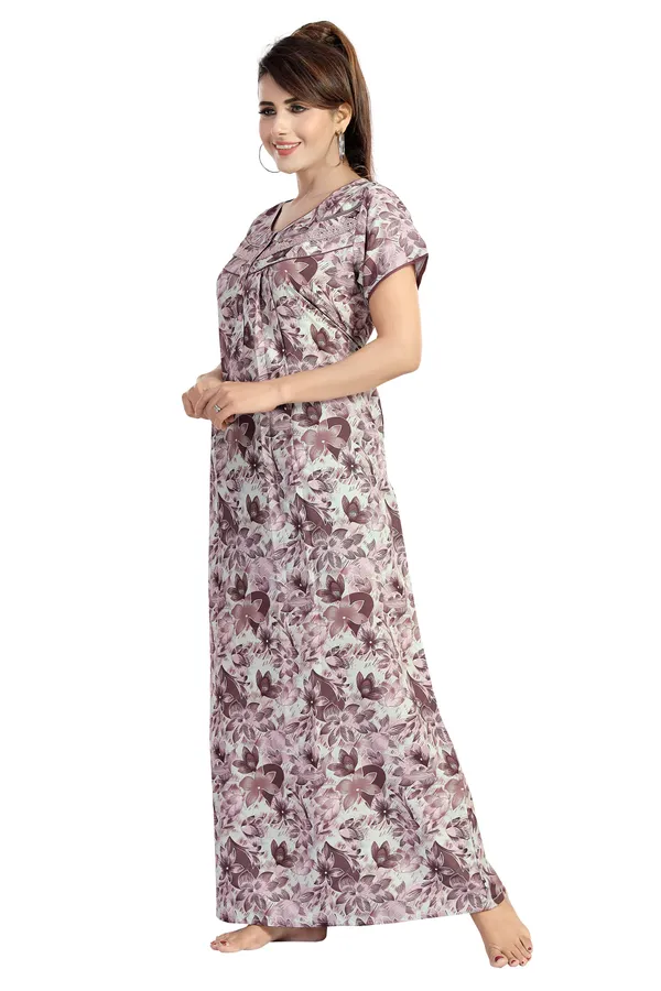 Maroon_Floral_Cotton_blend_Night_Dress_For_Ladies