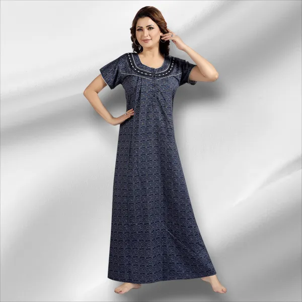 Blue_Floral_Cotton_Night_Dress_For_Ladies