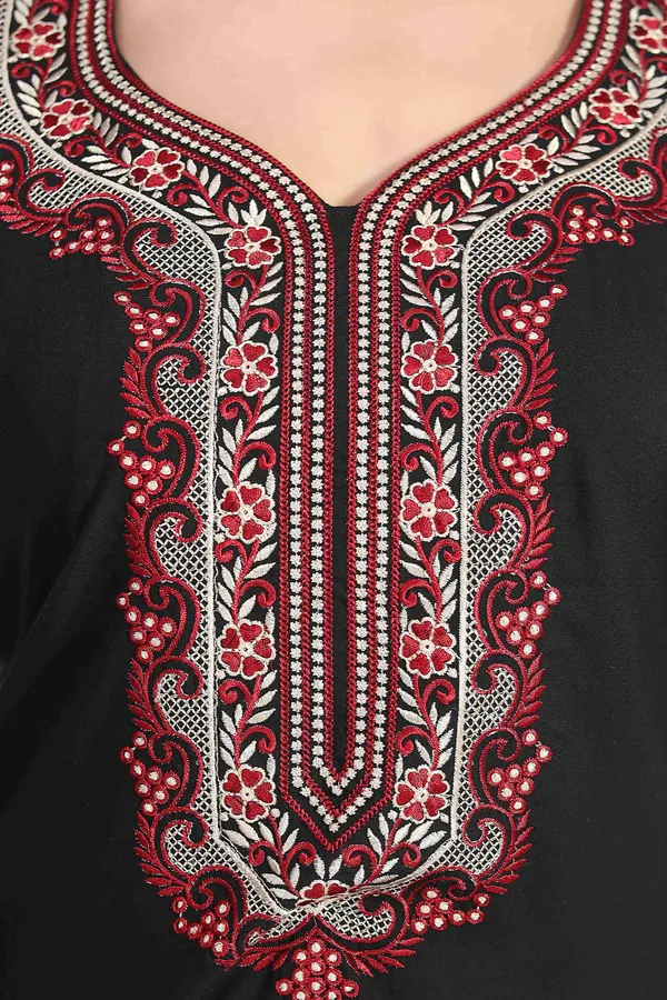 Black_plain_embroidered_Cotton_blend_Night_Dress_For_Ladies