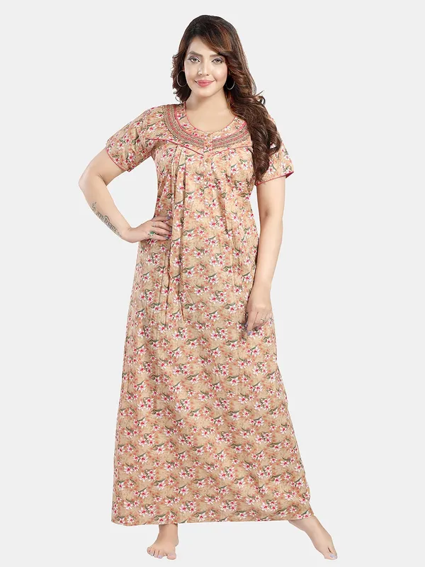 Peach_Floral_Cotton_Night_Dress_For_Ladies