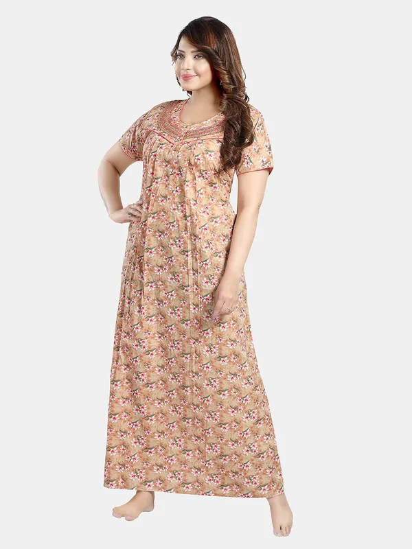 Peach_Floral_Cotton_Night_Dress_For_Ladies