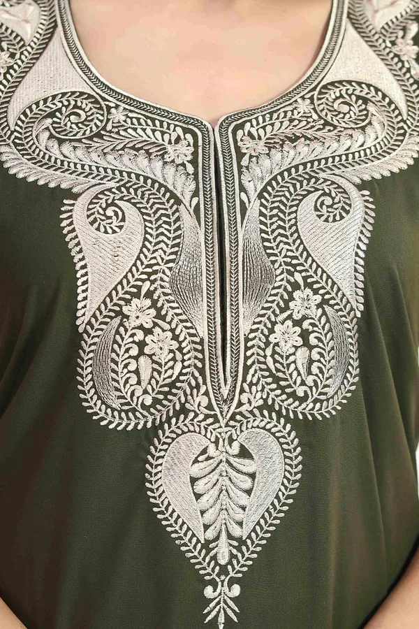 Mehendi_Green_plain_embroidered_Cotton_blend_Night_Dress_For_Ladies