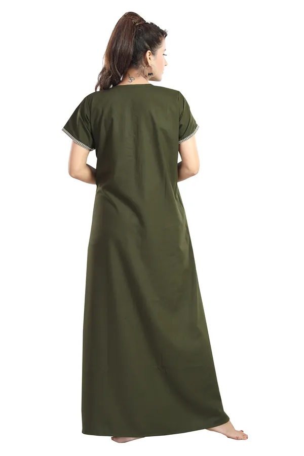 Mehendi_Green_plain_embroidered_Cotton_blend_Night_Dress_For_Ladies