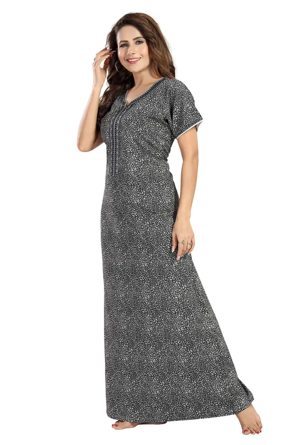 Black_Floral_Cotton_blend_Night_Dress_For_Ladies