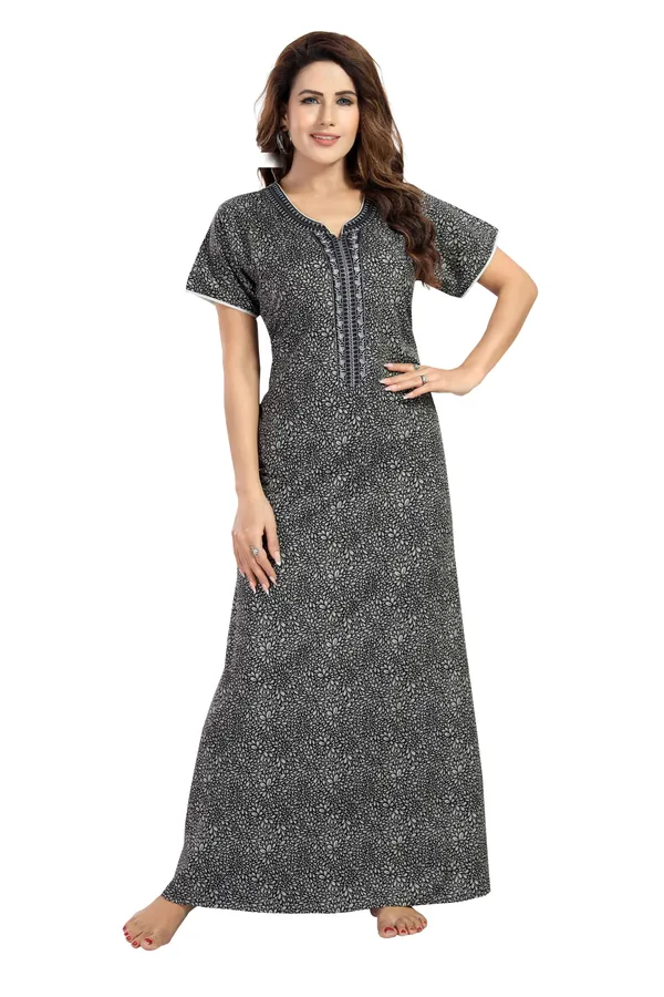 Black_Floral_Cotton_blend_Night_Dress_For_Ladies