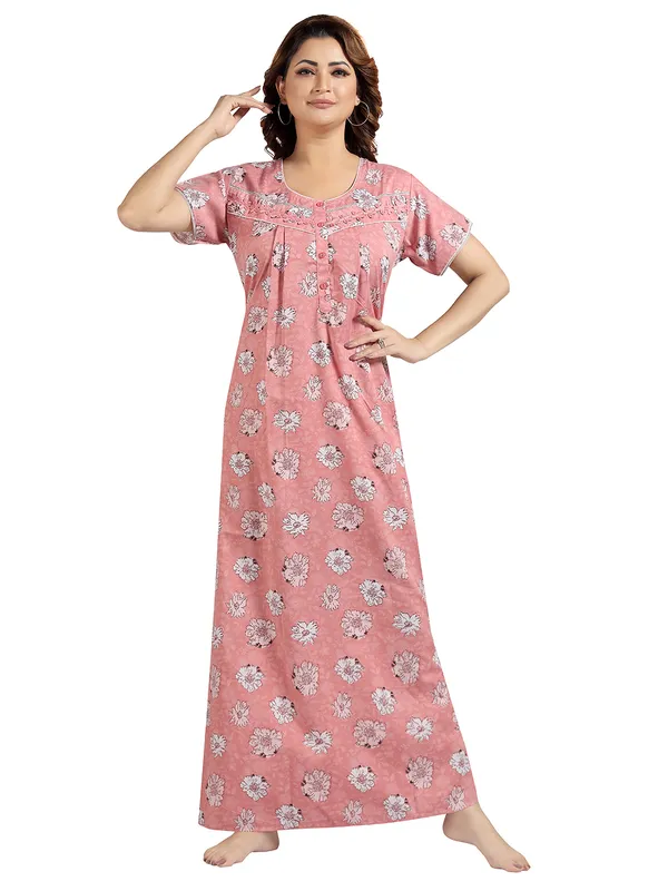 Peach_Cotton_Blend_Nighty_For_Women