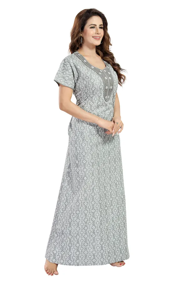 Grey_Floral_Cotton_Night_Dress_For_Ladies