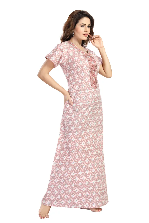 Peach_Floral_Cotton_Night_Dress_For_Ladies