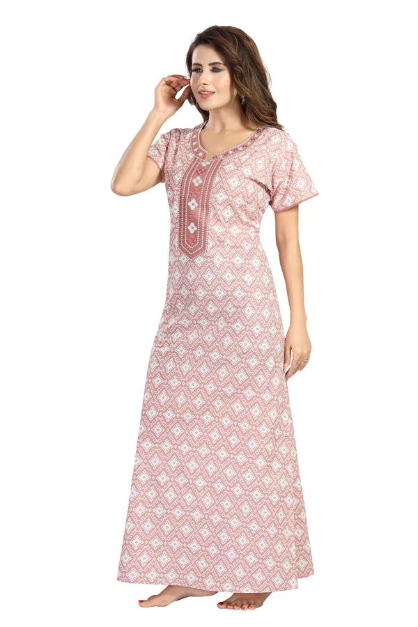 Peach_Floral_Cotton_Night_Dress_For_Ladies