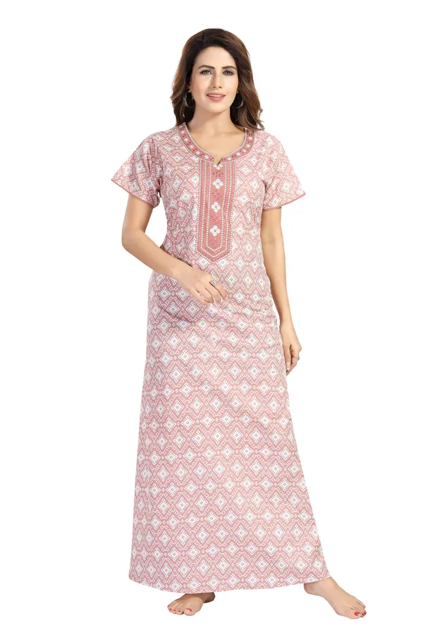 Peach_Floral_Cotton_Night_Dress_For_Ladies