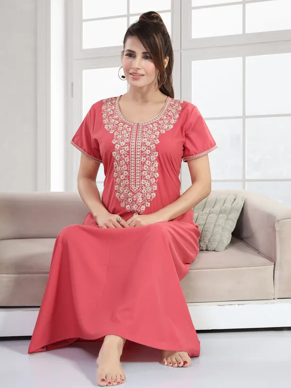 Peach_Cotton_Blend_Nighty_For_Women