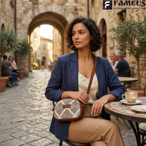 Tan_Grid_Print_Leatherette_Jute_Sling_Bag_For_Women