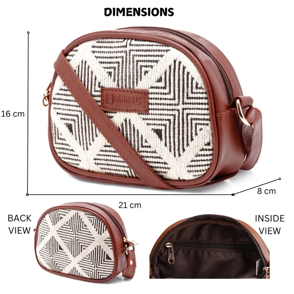 Tan_Grid_Print_Leatherette_Jute_Sling_Bag_For_Women