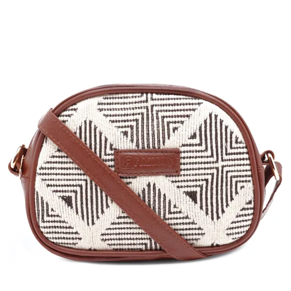 Tan_Grid_Print_Leatherette_Jute_Sling_Bag_For_Women
