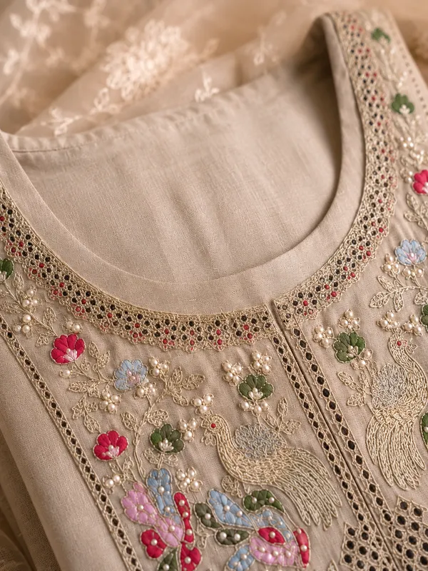 Beige_Embroidered_Pure_Mul_Chanderi_Anarkali_Suit_Set
