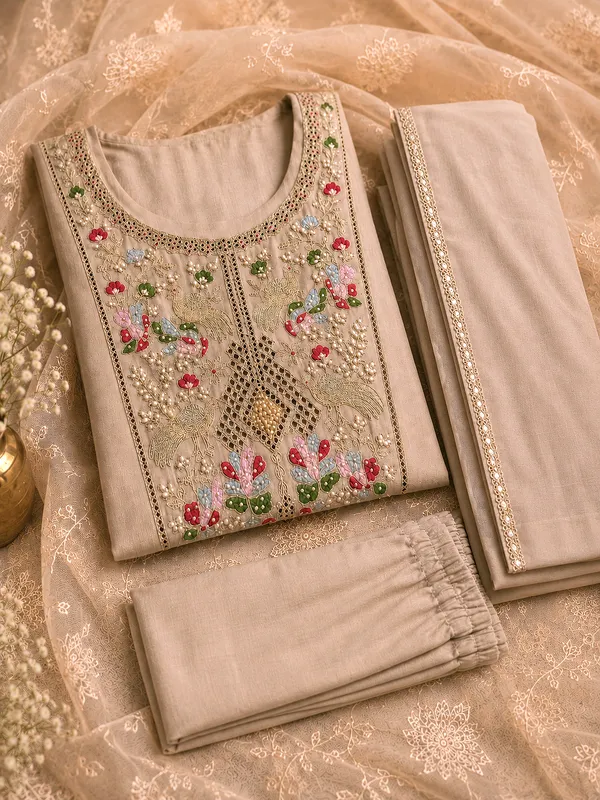Beige_Embroidered_Pure_Mul_Chanderi_Anarkali_Suit_Set