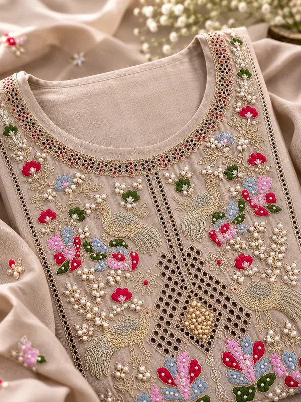 Beige_Embroidered_Pure_Mul_Chanderi_Anarkali_Suit_Set