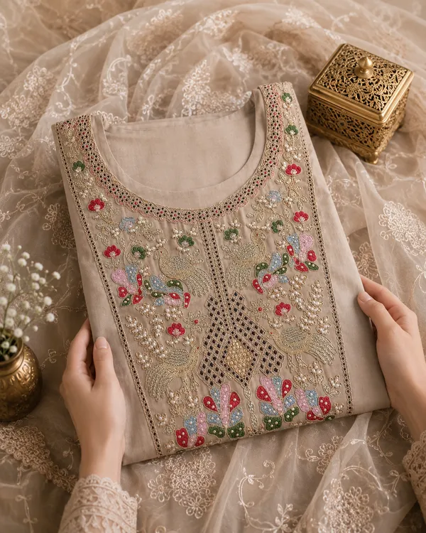 Beige_Embroidered_Pure_Mul_Chanderi_Anarkali_Suit_Set