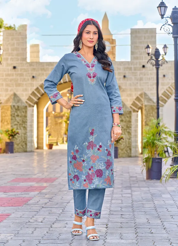 Blue_Floral_Embroidered_Straight_Kurta_Pant_Set