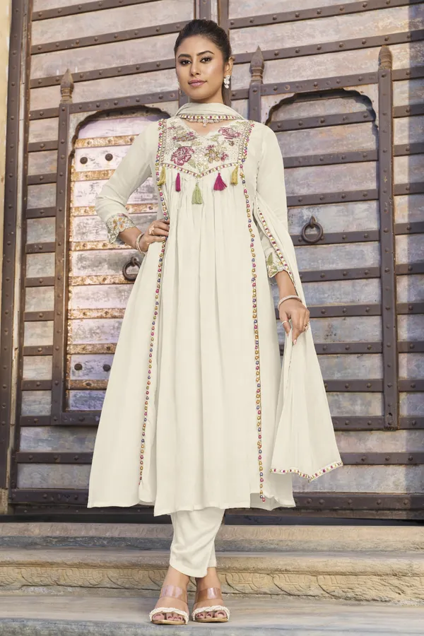 Cream_Chinon-Blend_Anarkali_Suit_with_Vibrant_Floral_Embroidery_and_Tassel