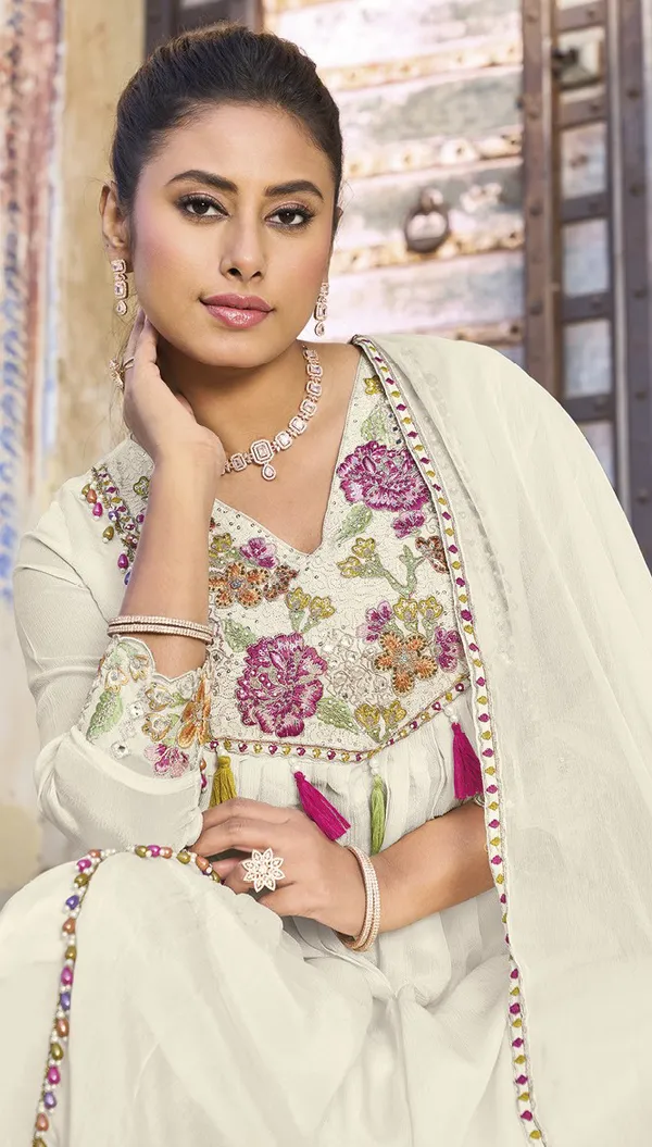 Cream_Chinon-Blend_Anarkali_Suit_with_Vibrant_Floral_Embroidery_and_Tassel
