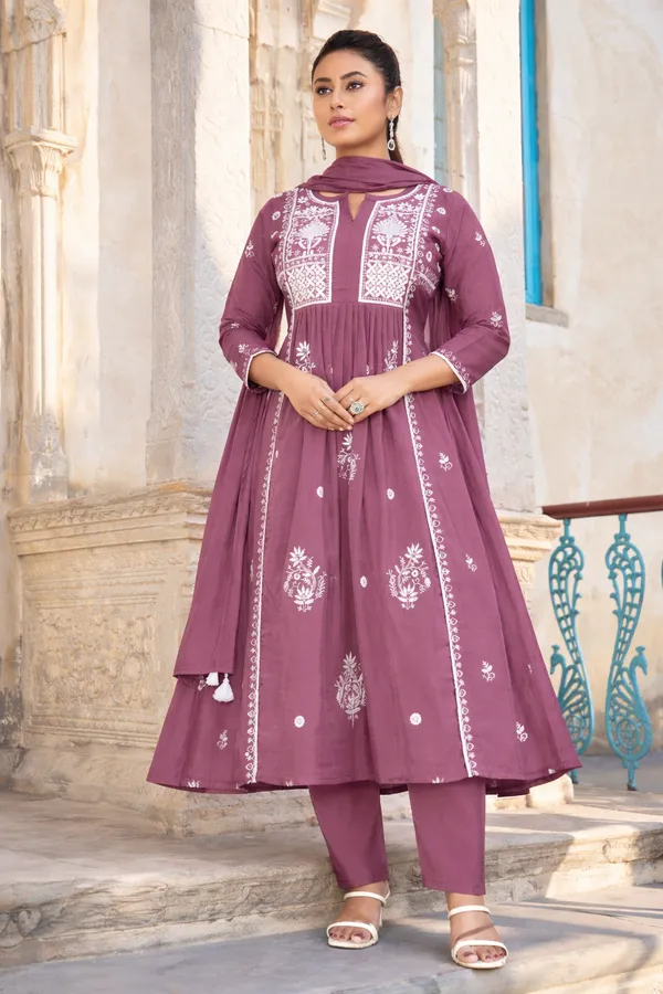 Mauve_Silk_Blend_Anarkali_Kurta_Set_with_White_Chikankari-style_Embroidery