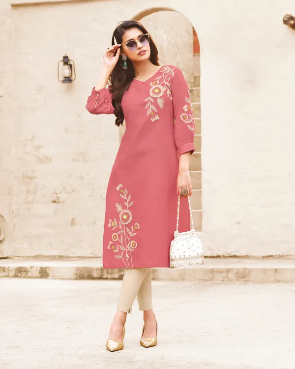 The_Desi_Wardrobe_Dusty_Pink_Straight_Kurta_with_Contrast_Floral_Embroidery