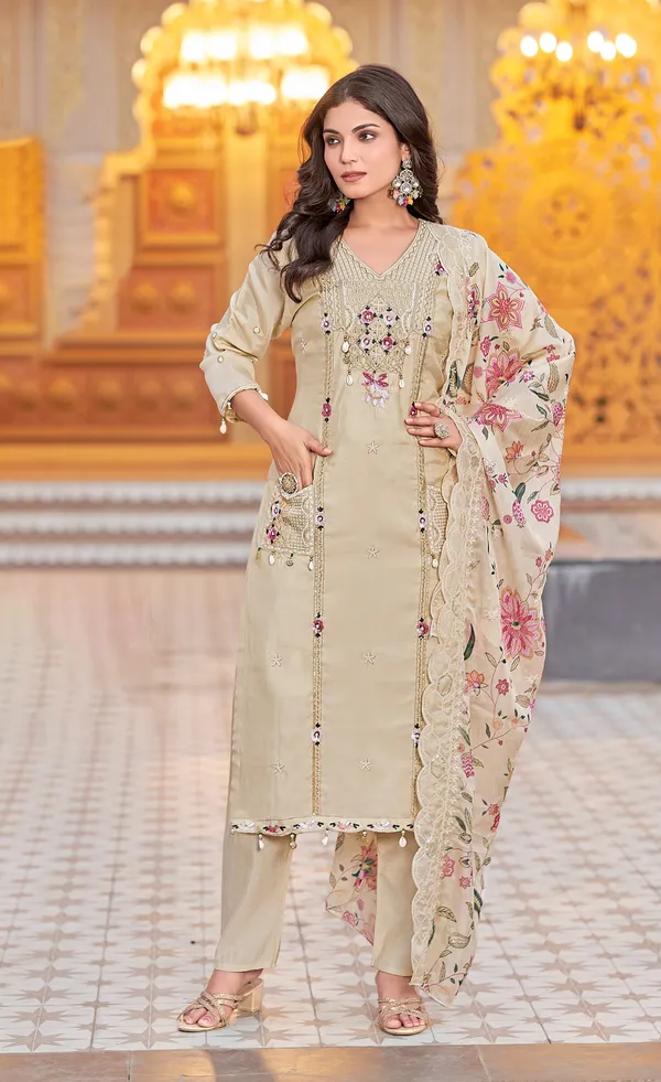 Elegant_Beige_Silk_Salwar_Suit_with_Floral_Organza_Dupatta