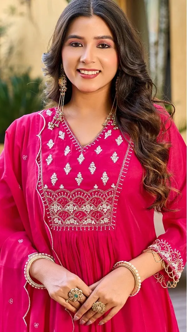 The_Desi_Wardrobe_Hot_Pink_Silk_Blend_Embroidered_Anarkali_Kurta_Set