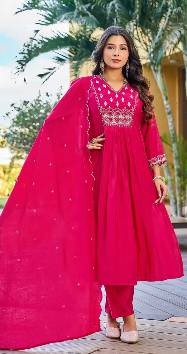The_Desi_Wardrobe_Hot_Pink_Silk_Blend_Embroidered_Anarkali_Kurta_Set