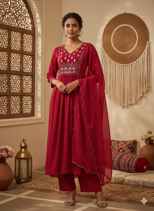 The_Desi_Wardrobe_Hot_Pink_Silk_Blend_Embroidered_Anarkali_Kurta_Set