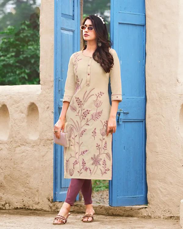 The_Desi_Wardrobe_'Zaira'_Beige_Floral_Embroidered_Kurta