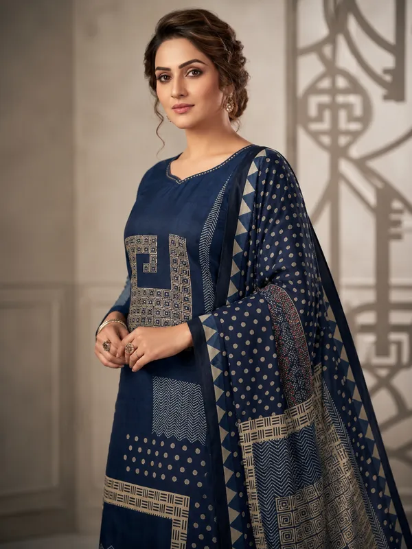 Navy_Blue_Geometric_Printed_Premium_Butter_Muslin_Kurta_Pant_Set_with_Dupatta