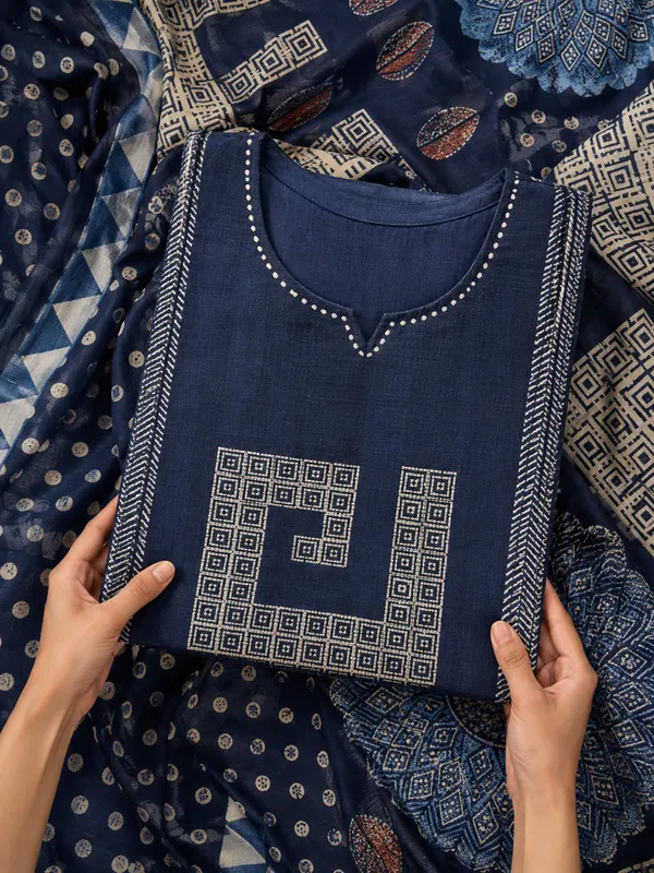 Navy_Blue_Geometric_Printed_Premium_Butter_Muslin_Kurta_Pant_Set_with_Dupatta