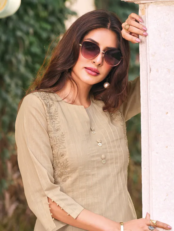 Women's_Beige_Embroidered_Premium_Cotton_Linen_Kurta_with_Pant_Set