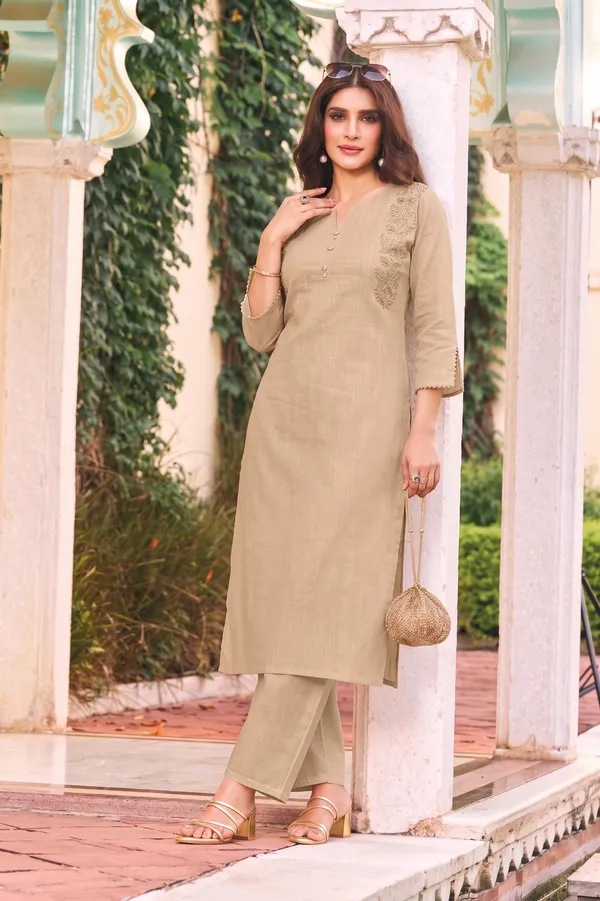 Women's_Beige_Embroidered_Premium_Cotton_Linen_Kurta_with_Pant_Set