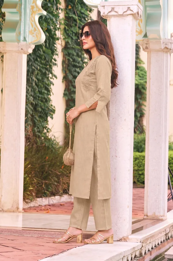 Women's_Beige_Embroidered_Premium_Cotton_Linen_Kurta_with_Pant_Set