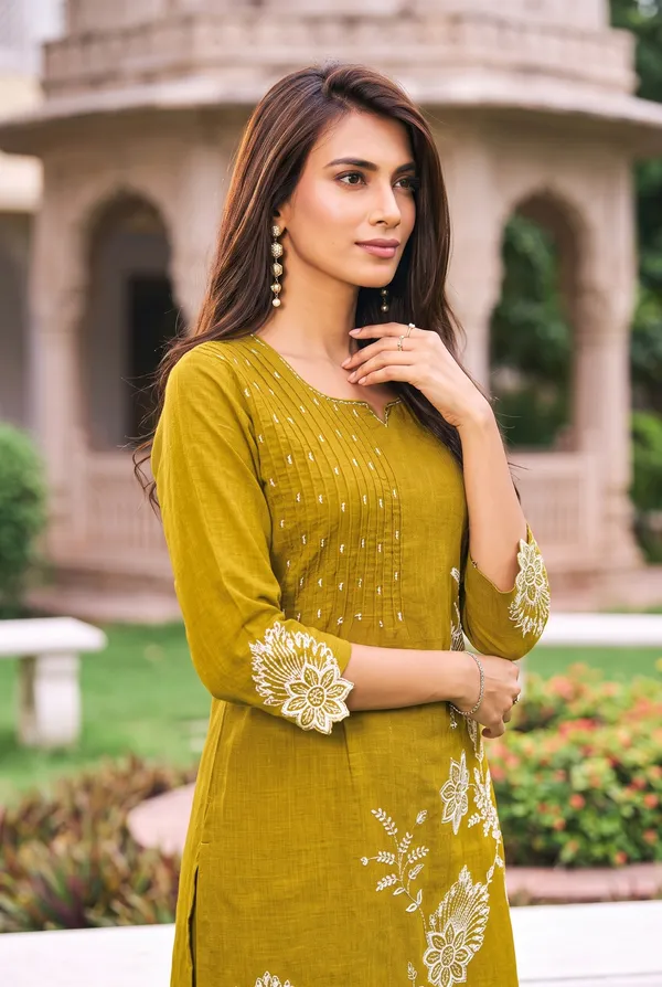 Women's_Mustard_Yellow_Embroidered_Premium_Cotton_Linen_Kurta_with_Pant_Set