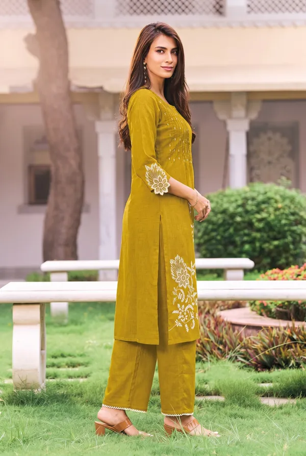 Women's_Mustard_Yellow_Embroidered_Premium_Cotton_Linen_Kurta_with_Pant_Set